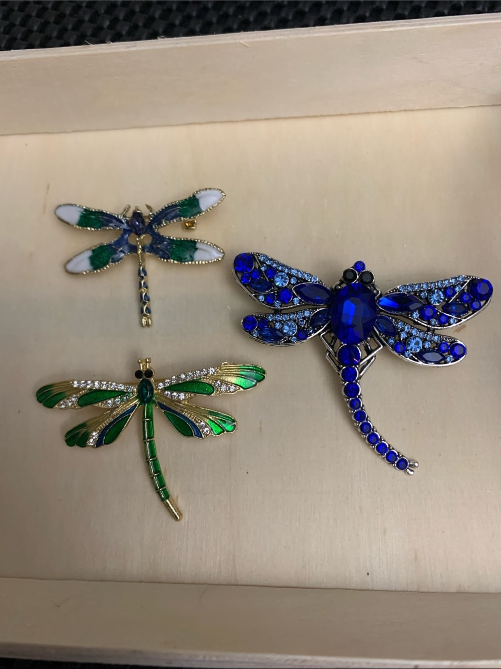 Dragonfly brooch set - blue and green jeweled pins